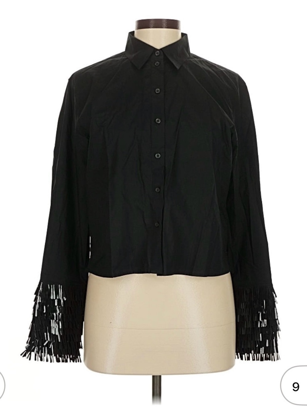 J. Crew Black Button-Front Shirt with Fringe Sequin Cuffs - Picture 2 of 2